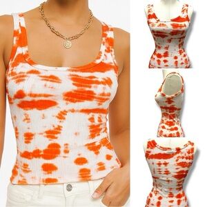 436 Michael Stars | EUC Orange White Tie-Dye Ribbed Tank Top (size OS)